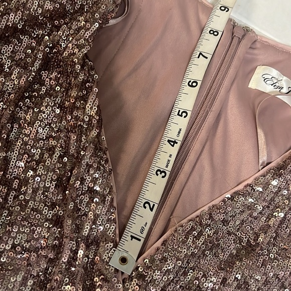 Eliza J Rose Gold Mauve Sequin Dress Faux Wrap Stretch waist sz 10 - Picture 10 of 10